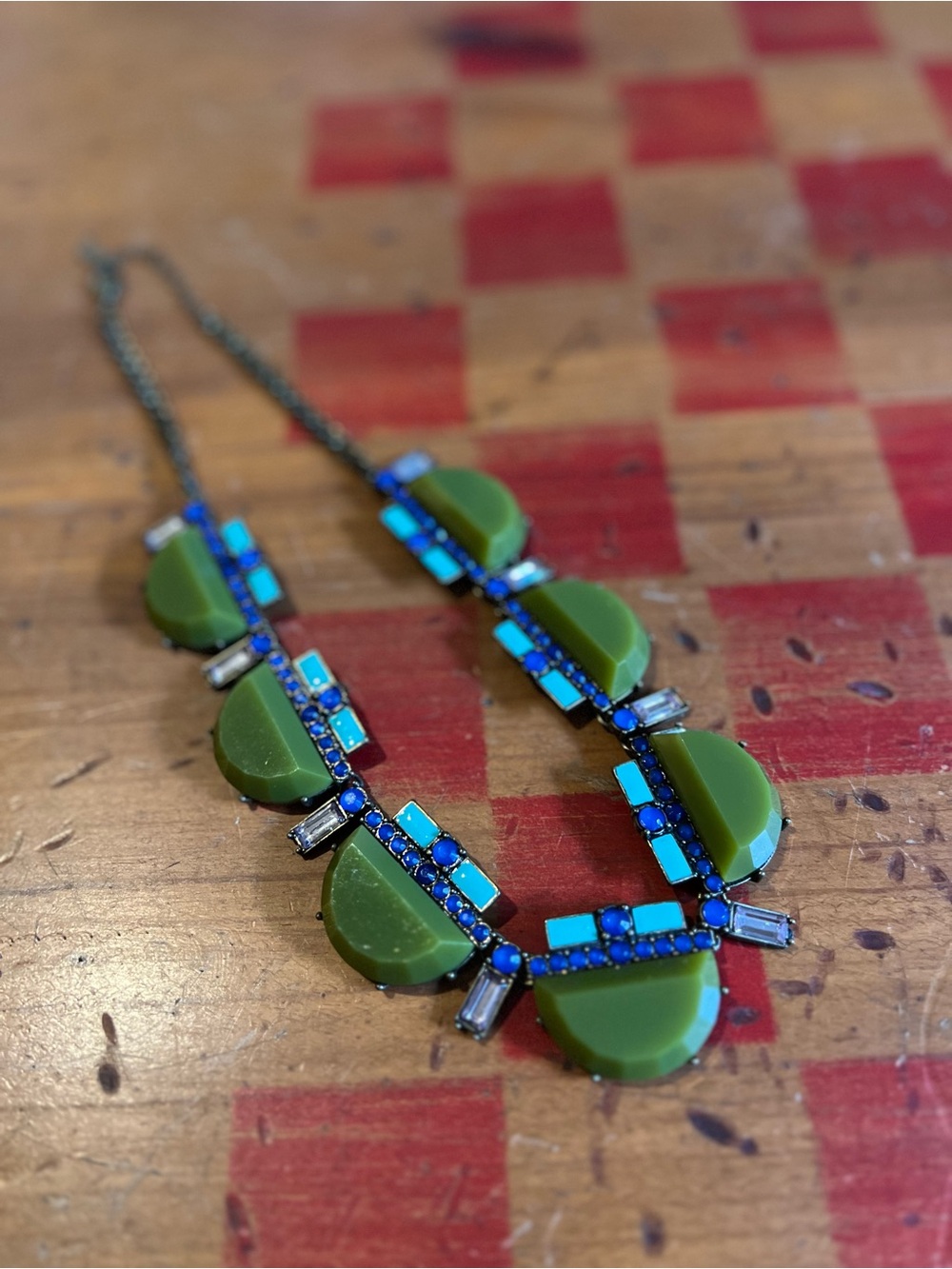BaubleBar Olive Green Necklace with Turquoise Accents